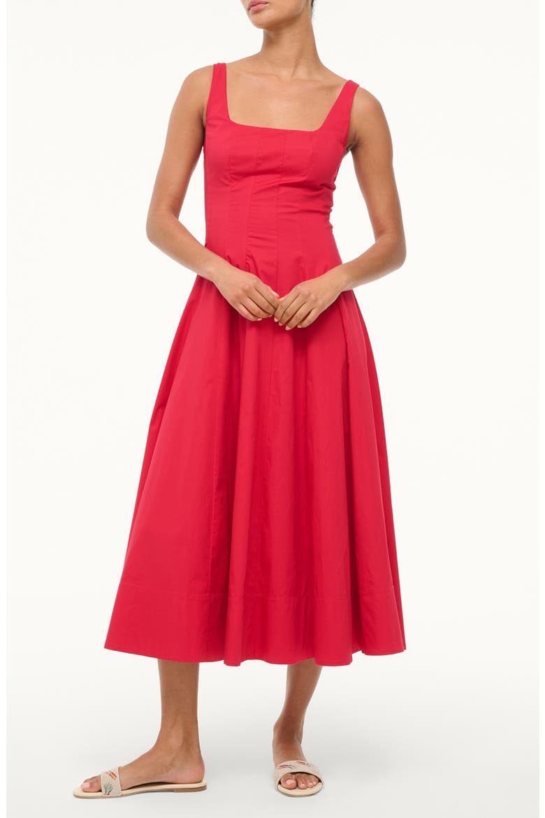 Wells Sleeveless Stretch Silk Midi Dress, Main, color, CHERRY