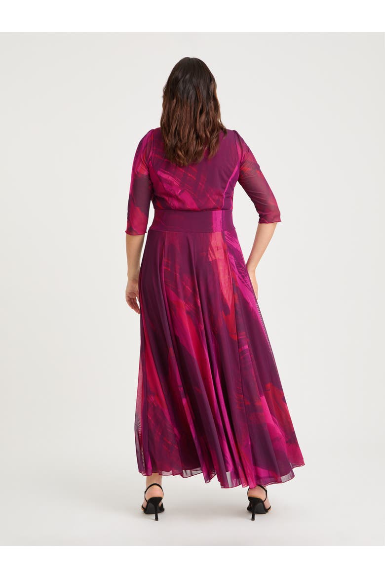 Elizabeth Abstract Print Mesh Maxi Gown, Alternate, color, Wine Abstract