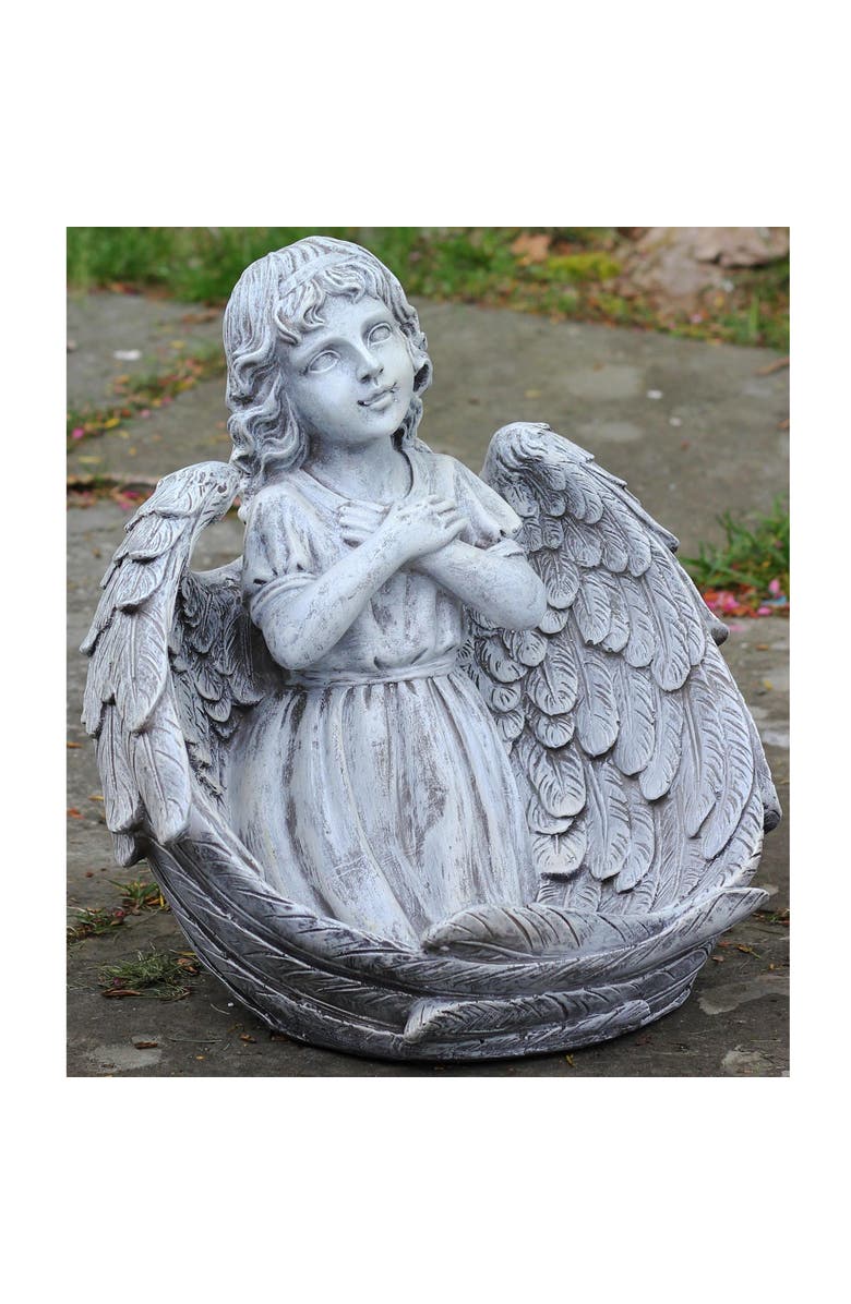 Northlight Angel Child Wrapped in Wings Outdoor Garden Statue - 16", Alternate, color, Gray