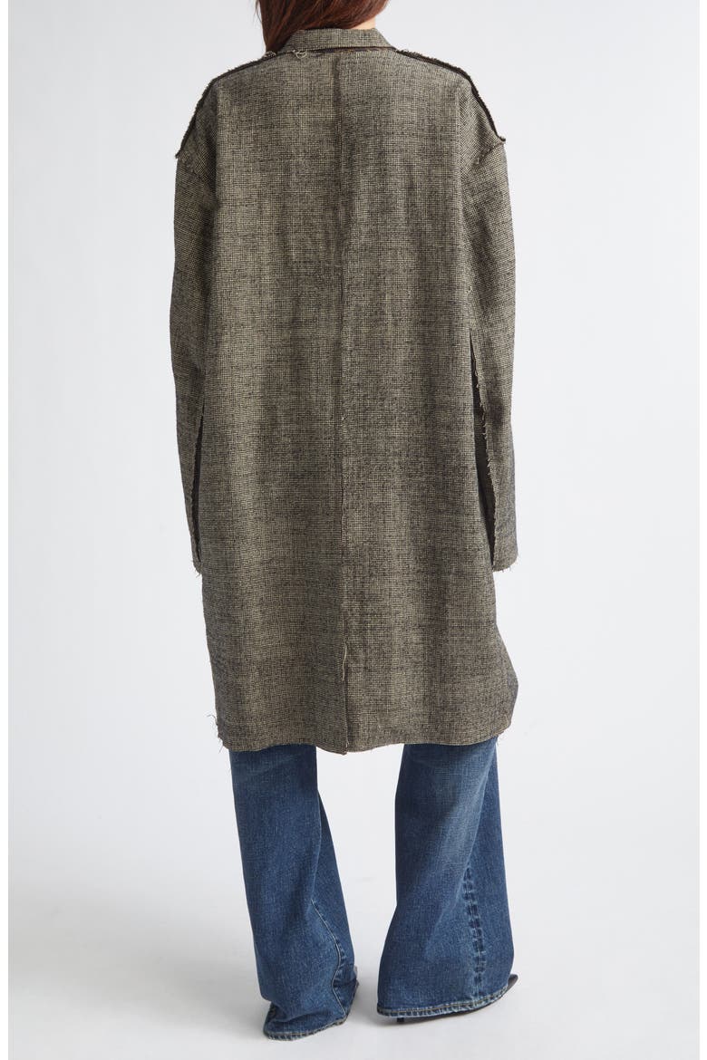 Reversible Raw Cut Linen & Virgin Wool Longline Jacket, Alternate, color, KHAKI BLACK MINI HOUNDSTOOTH