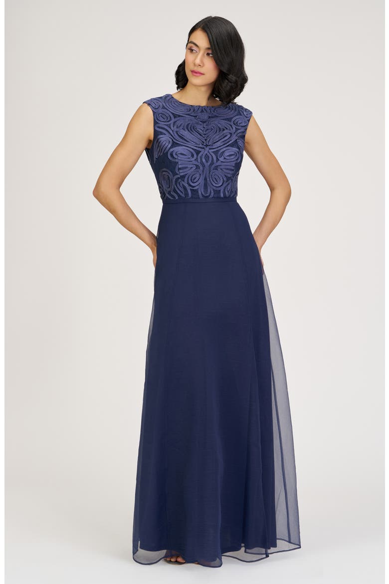 Keira Soutache Lace Bodice Gown, Alternate, color, BLACK IRIS