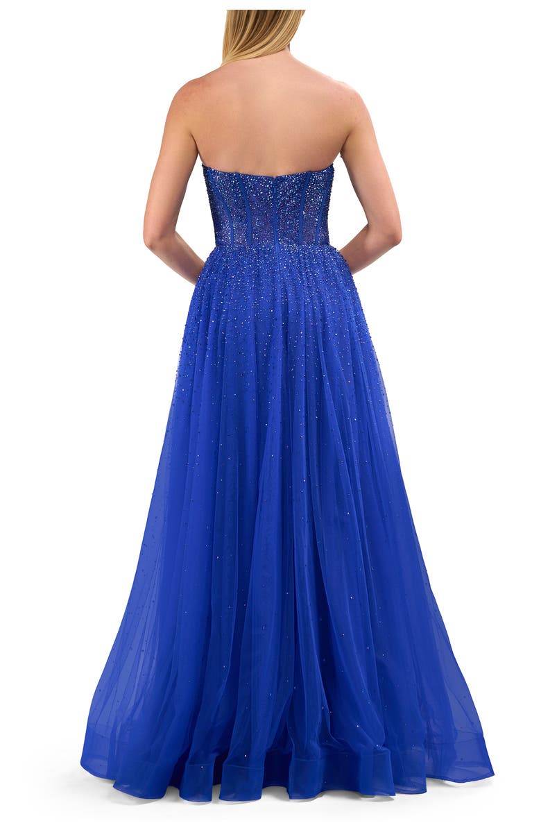 La Femme Rhinestone Embellished A-line Tulle Gown with Corset Top, Alternate, color, Royal Blue