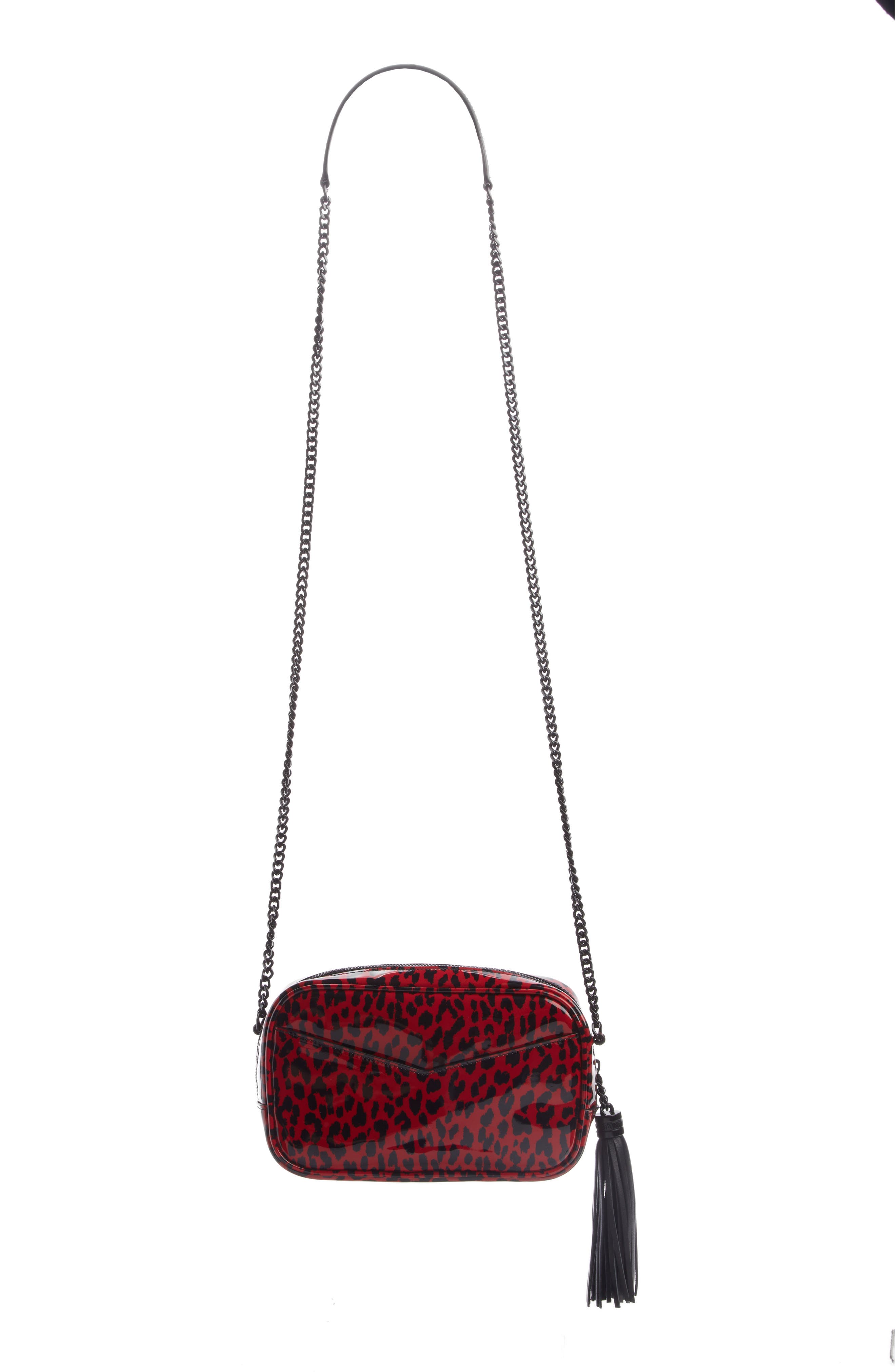 Saint Laurent Mini Lou Leopard Print Patent Leather Camera Bag, Alternate, color, 