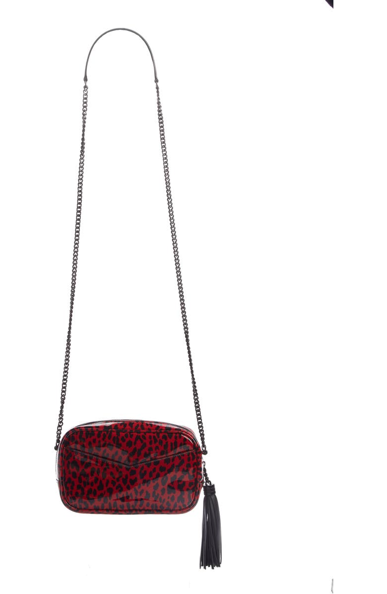 Saint Laurent Mini Lou Leopard Print Patent Leather Camera Bag, Alternate, color,