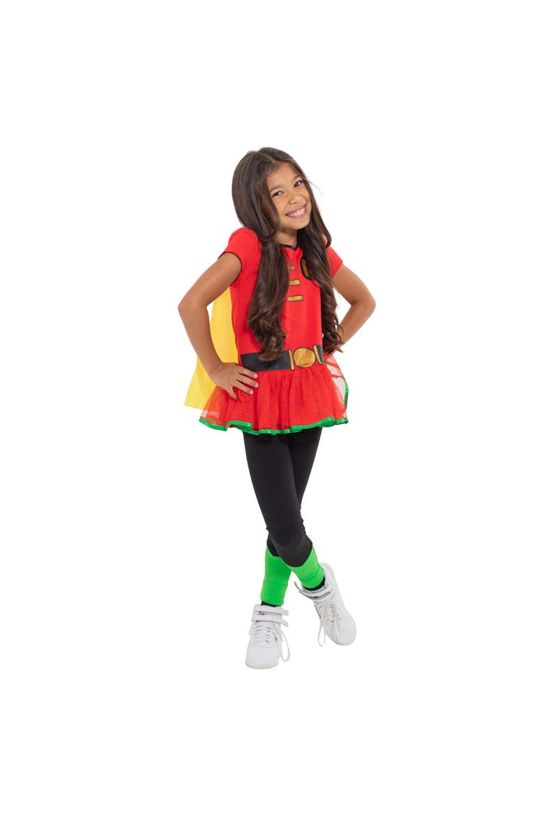 Justice League Robin Costume Tee, Cape and Leggings Set, Alternate, color, Robin Red Green