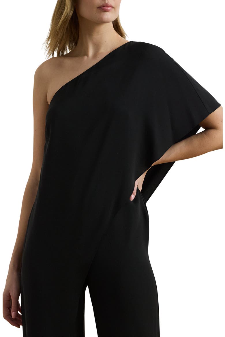 April One-Shoulder Georgette Jumpsuit, Alternate, color, BLACK