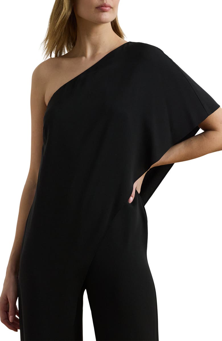 Lauren Ralph Lauren April One-Shoulder Georgette Jumpsuit, Alternate, color, Black