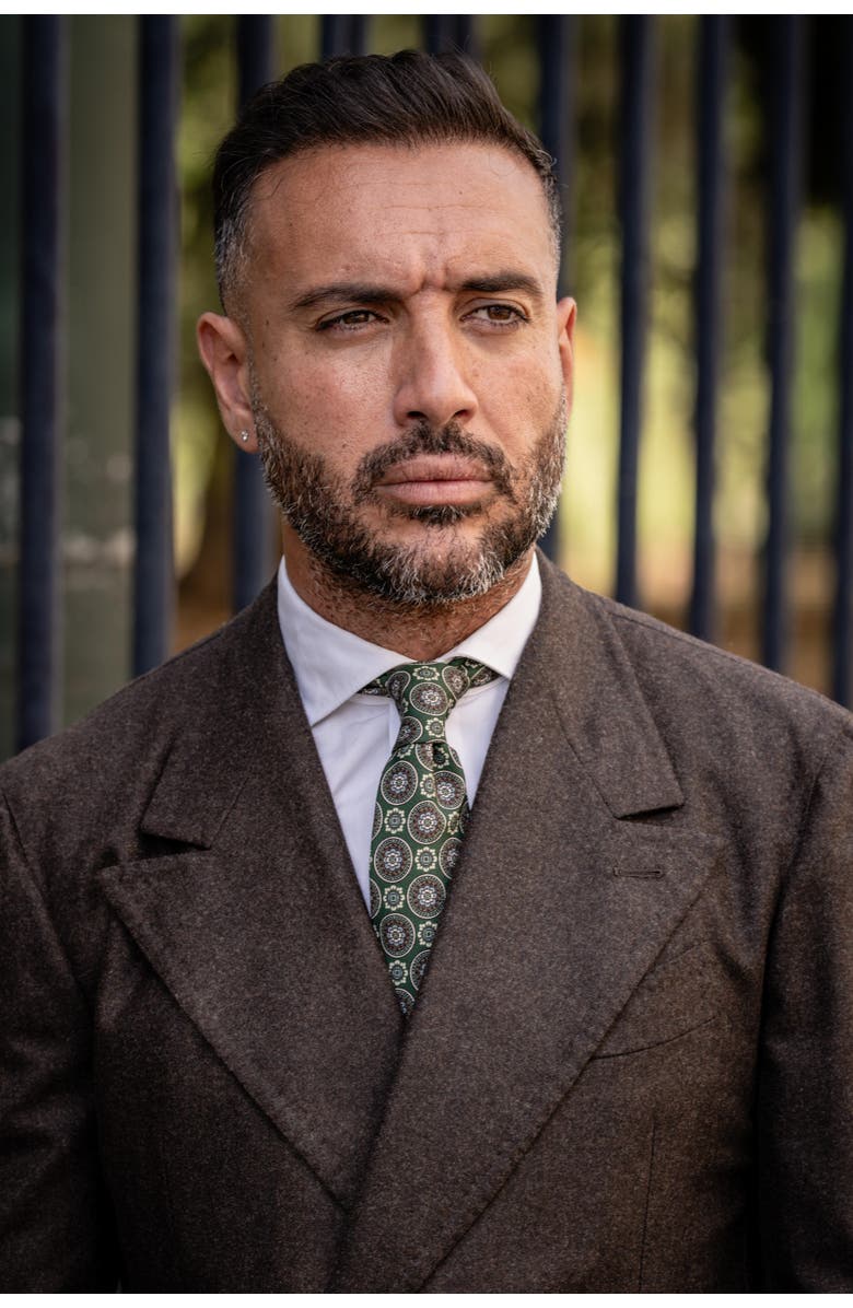 Elizabetta La Vigna - Extra Long Printed Silk Tie for Men, Alternate, color, Green