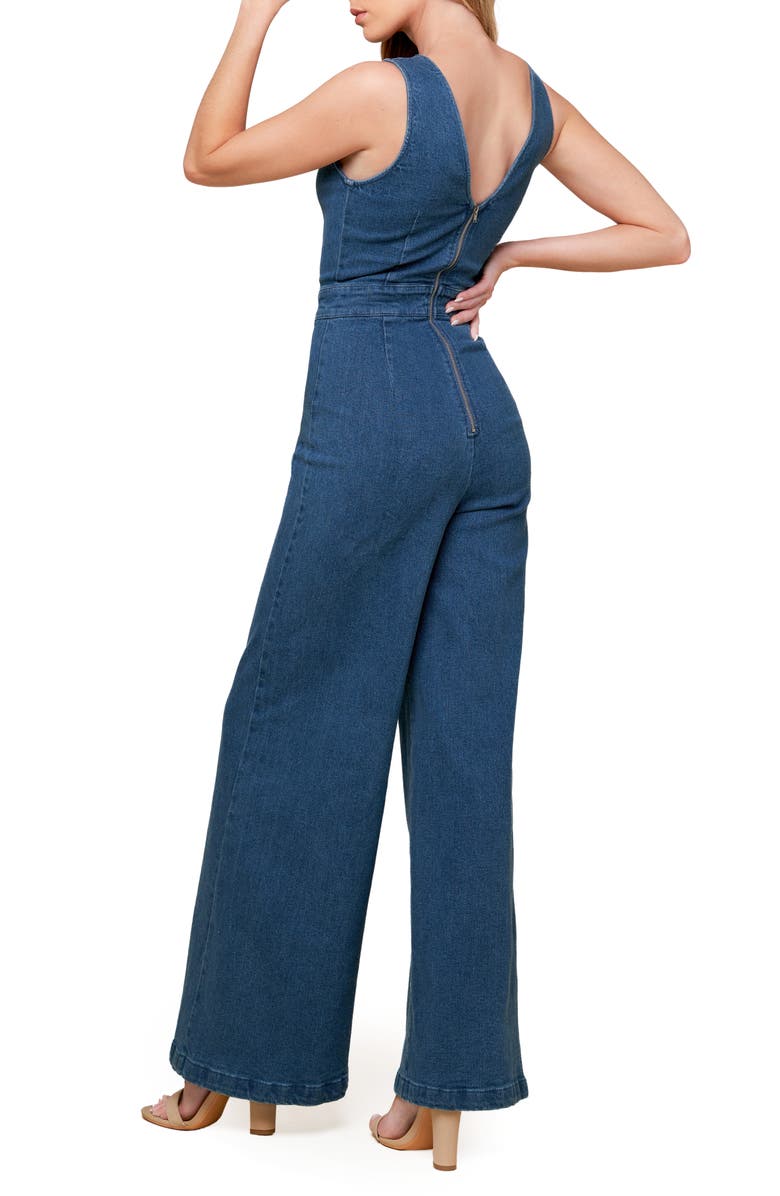 FLYING TOMATO Scallop Wide Leg Denim Jumpsuit, Alternate, color,
