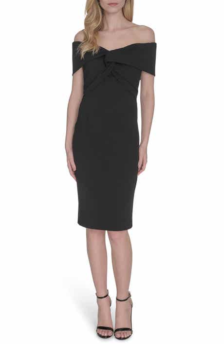 Vince Camuto Off the Shoulder Scuba Crepe Cocktail Midi Dress