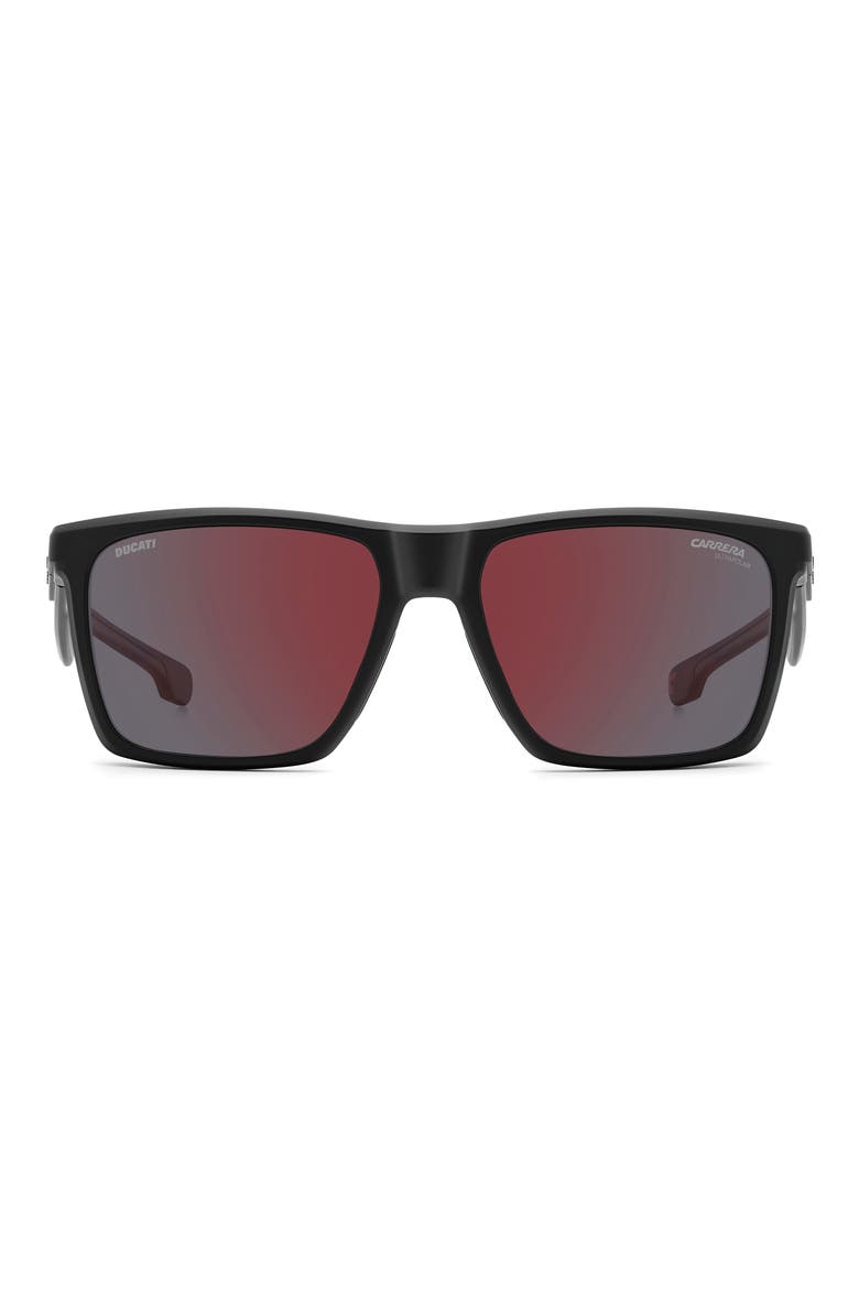 57mm Polarized Rectangular Sunglasses, Main, color, MATTE BLACK/ REDSP PZ HCAR