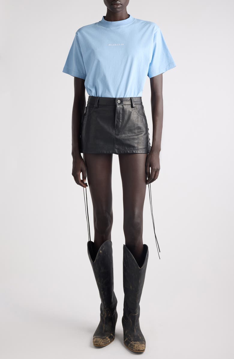 Balenciaga Medium Fit Embroidered Logo Graphic T-Shirt, Alternate, color, 4773 Light Blue/ White