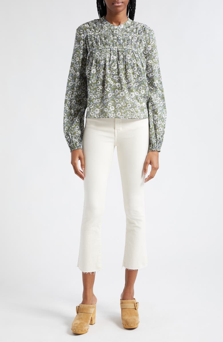 Veronica Beard Bonalie Print Smocked Top, Alternate, color, Army Multi