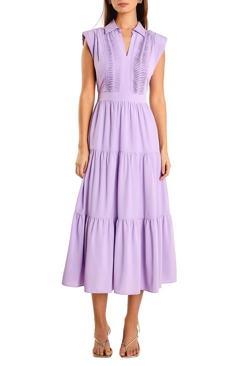 Pintuck Detail Tiered Midi Dress, Main, color, LILAC