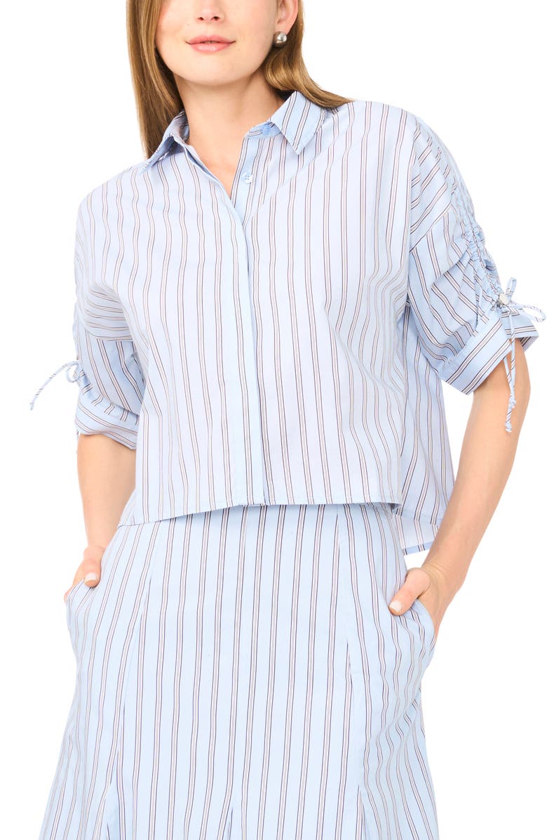 1.STATE Gathered Sleeve Shirt, Alternate, color, Xenon Blue