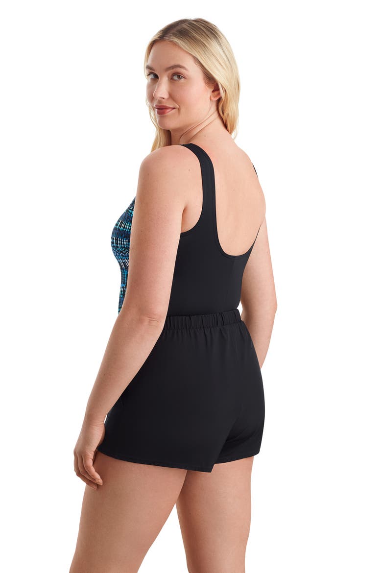 Highneck Runaround Chlorine Resistant One-Piece Swimsuit, Alternate, color, Blue Tribal Stripe