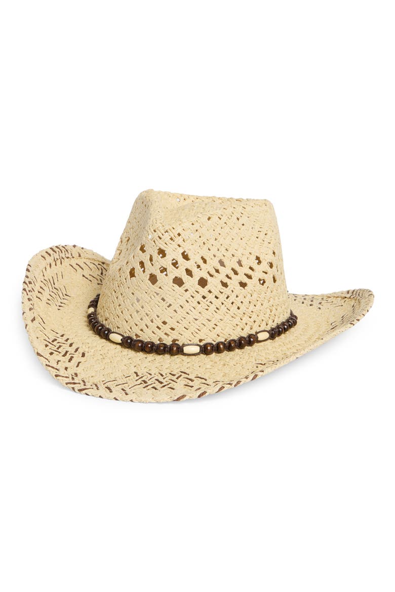 Beaded Detail Straw Cowboy Hat, Main, color, NATURAL