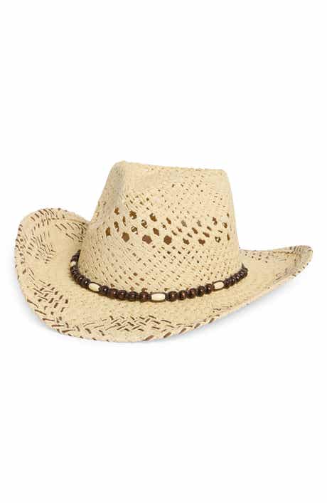 Beaded Detail Straw Cowboy Hat