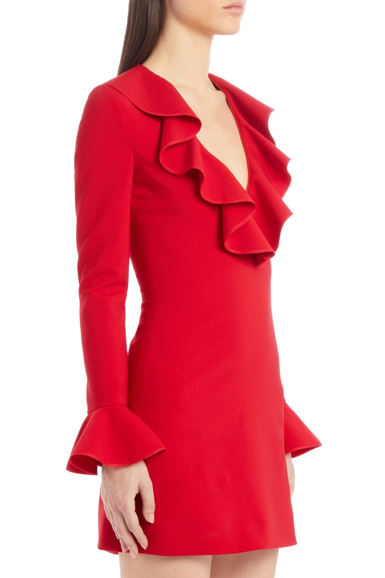 Ruffle Trim Long Sleeve Stretch Wool Minidress, Alternate, color, ROSSO