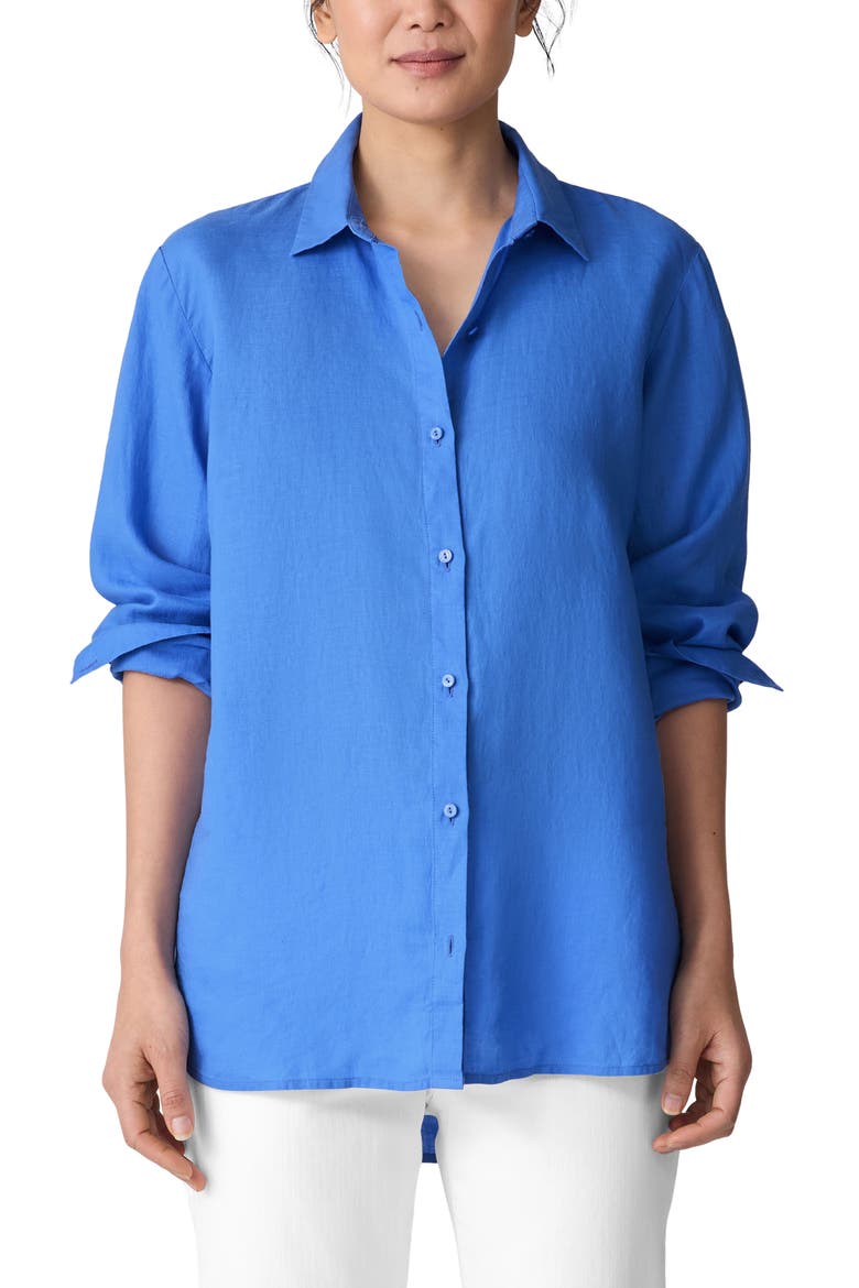 Classic Collar Organic Linen Long Button-Up Shirt, Main, color, ULTMA
