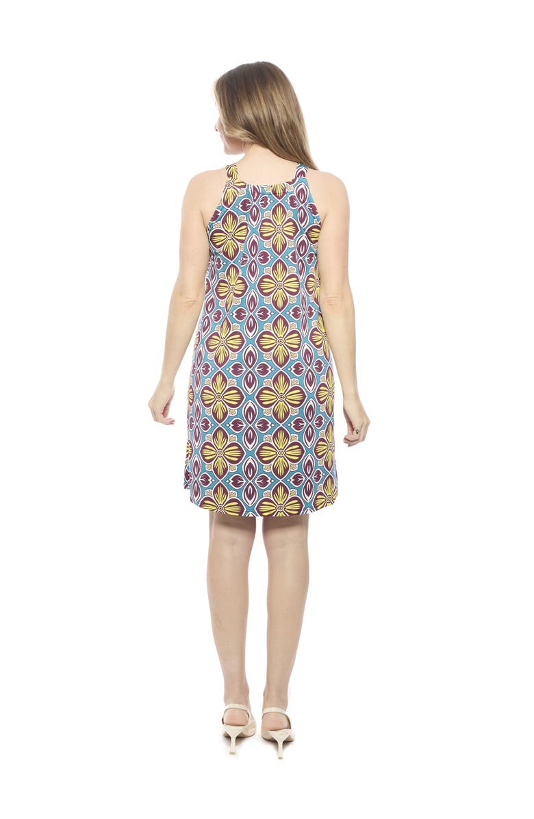 24seven Comfort Apparel Womens Floral Knee Length Paisley Sleeveless Keyhole Dress, Alternate, color, Blue Multi