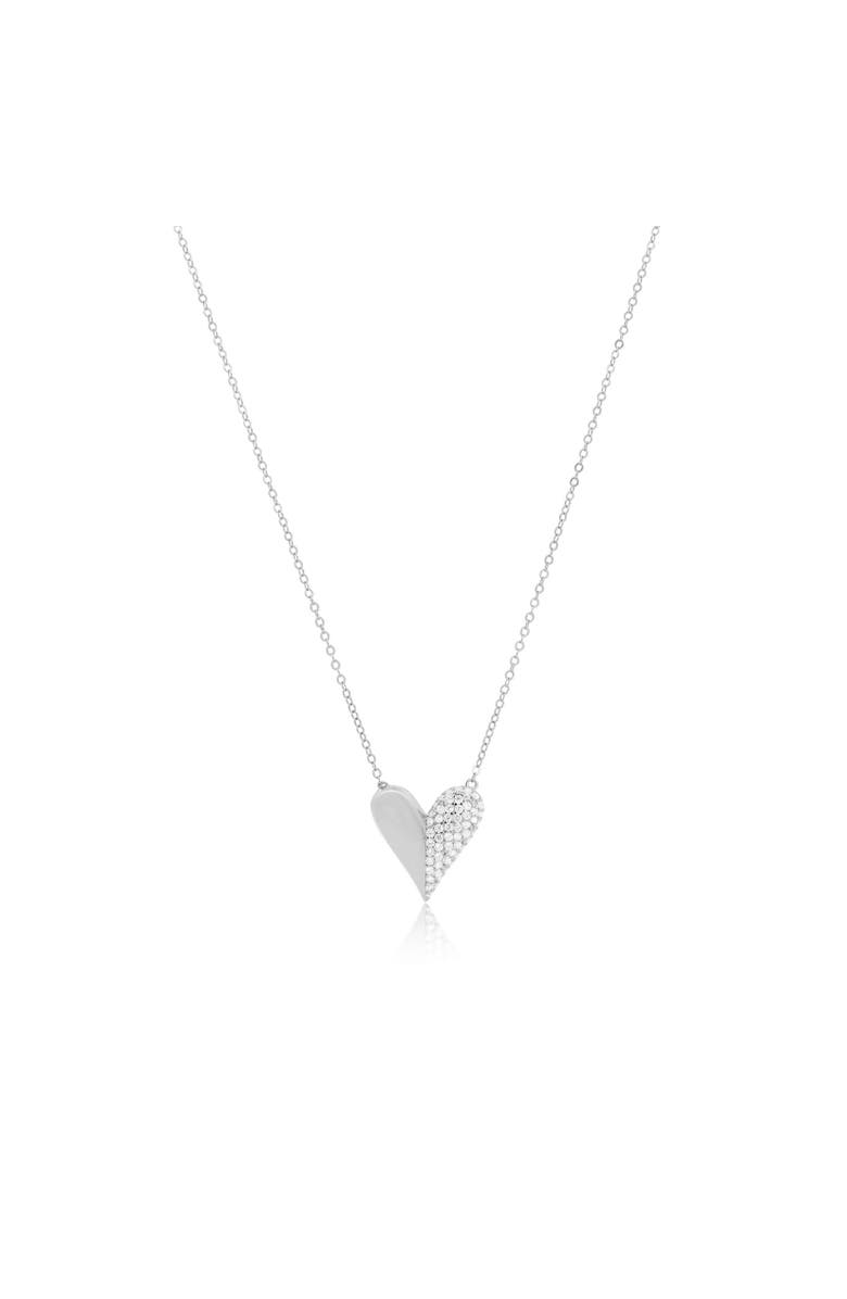The Lovery Fine Jewelry Half & Half CZ Single Heart Necklace, Main, color, Sterling Silver