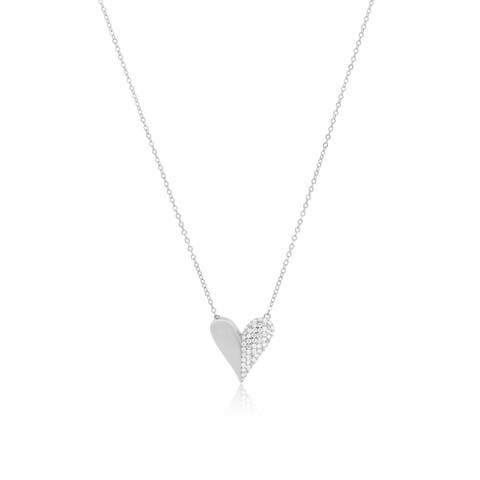 Half & Half CZ Single Heart Necklace