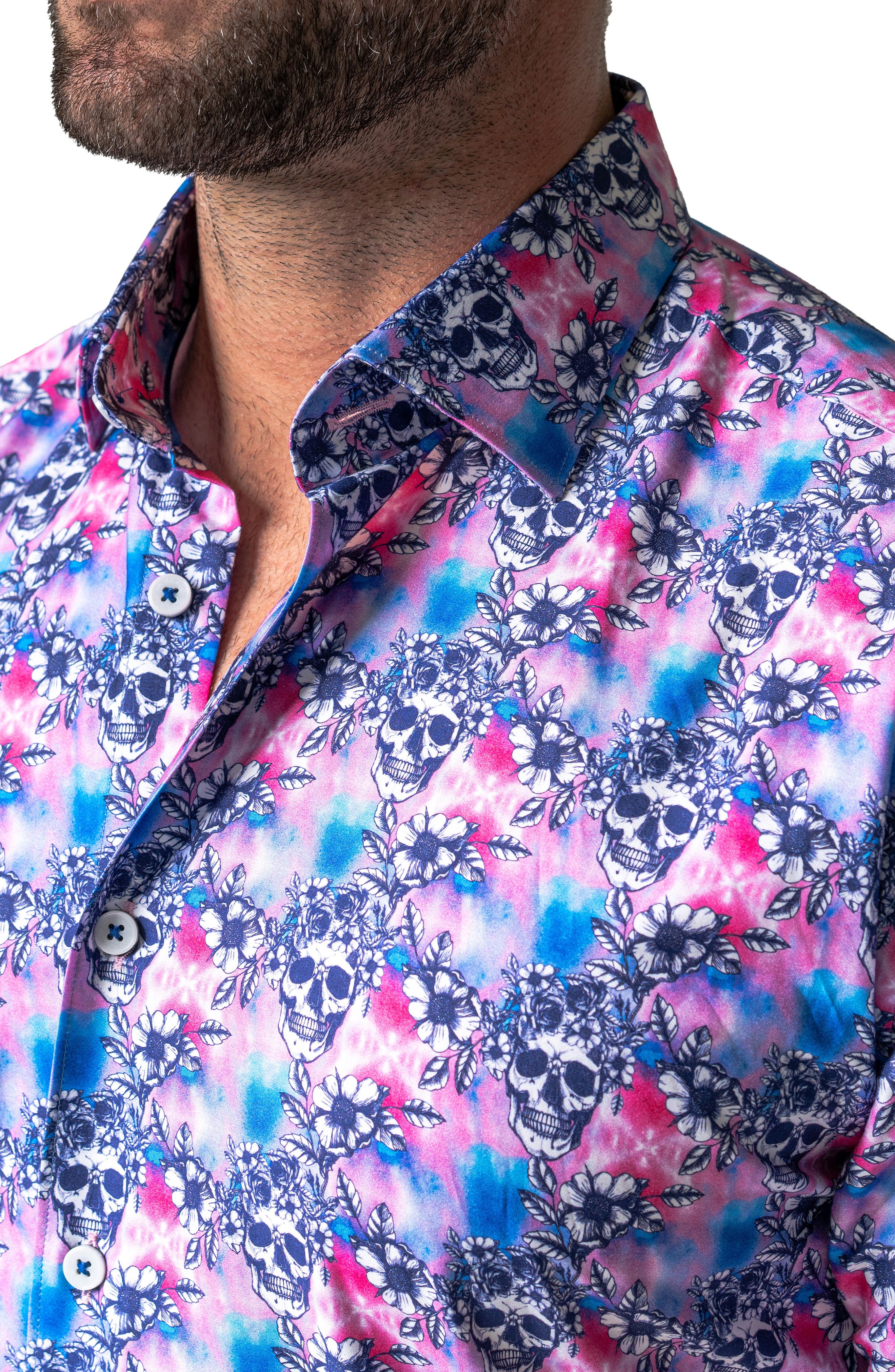 Galileo Flower Skull Regular Fit Short Sleeve Button-Up Shirt - image 2