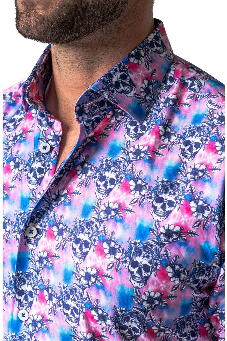 Galileo Flower Skull Regular Fit Short Sleeve Button-Up Shirt, Alternate, color, PINK