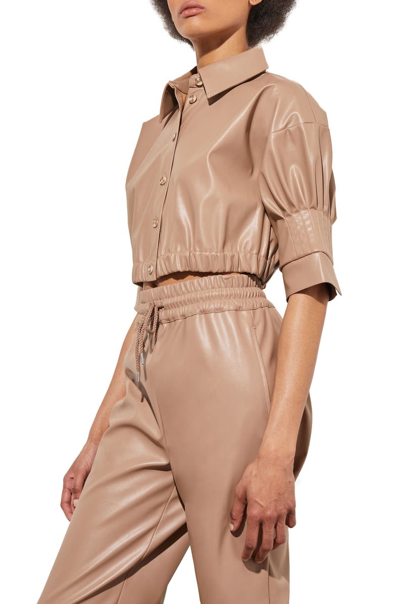 Ming Wang Faux Leather Crop Shirt, Alternate, color, Java