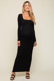 PinkBlush Ribbed Long Sleeve Square Neck Maxi Dress