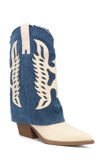 Seven7 Frayed Foldover Western Boot In Neutral