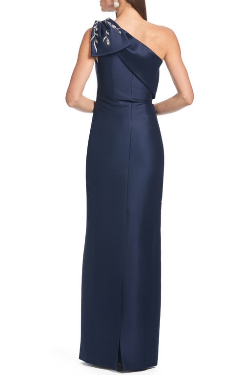 Sachin & Babi Olivia One-shoulder Satin Gown In Night Sky