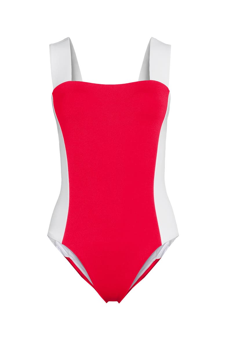 Square Neck High Leg One Piece Swimsuit, Alternate, color, Coral Rose/White