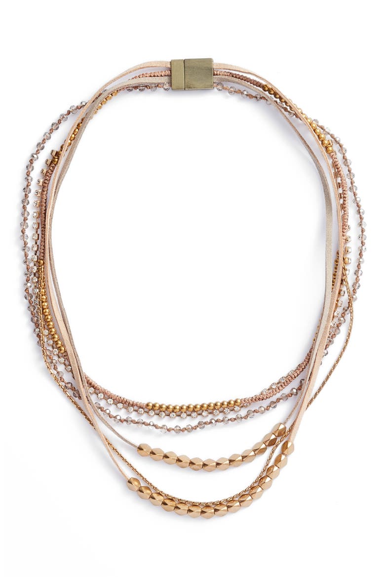 Mixed Media Statement Necklace, Main, color, NATURAL