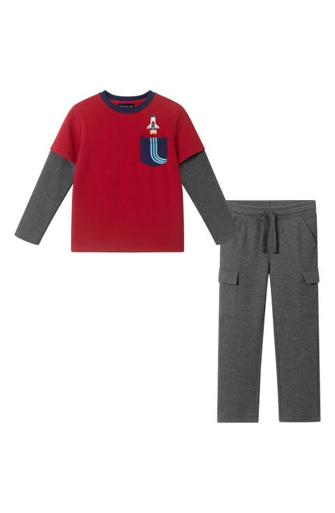 Kids' Spaceship Long Sleeve Pocket T-Shirt & Cargo Sweatpants Set