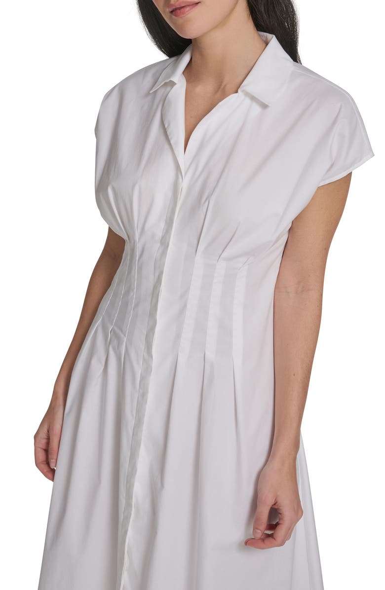 Calvin Klein Cap Sleeve Cotton Blend A-Line Shirtdress, Alternate, color, White