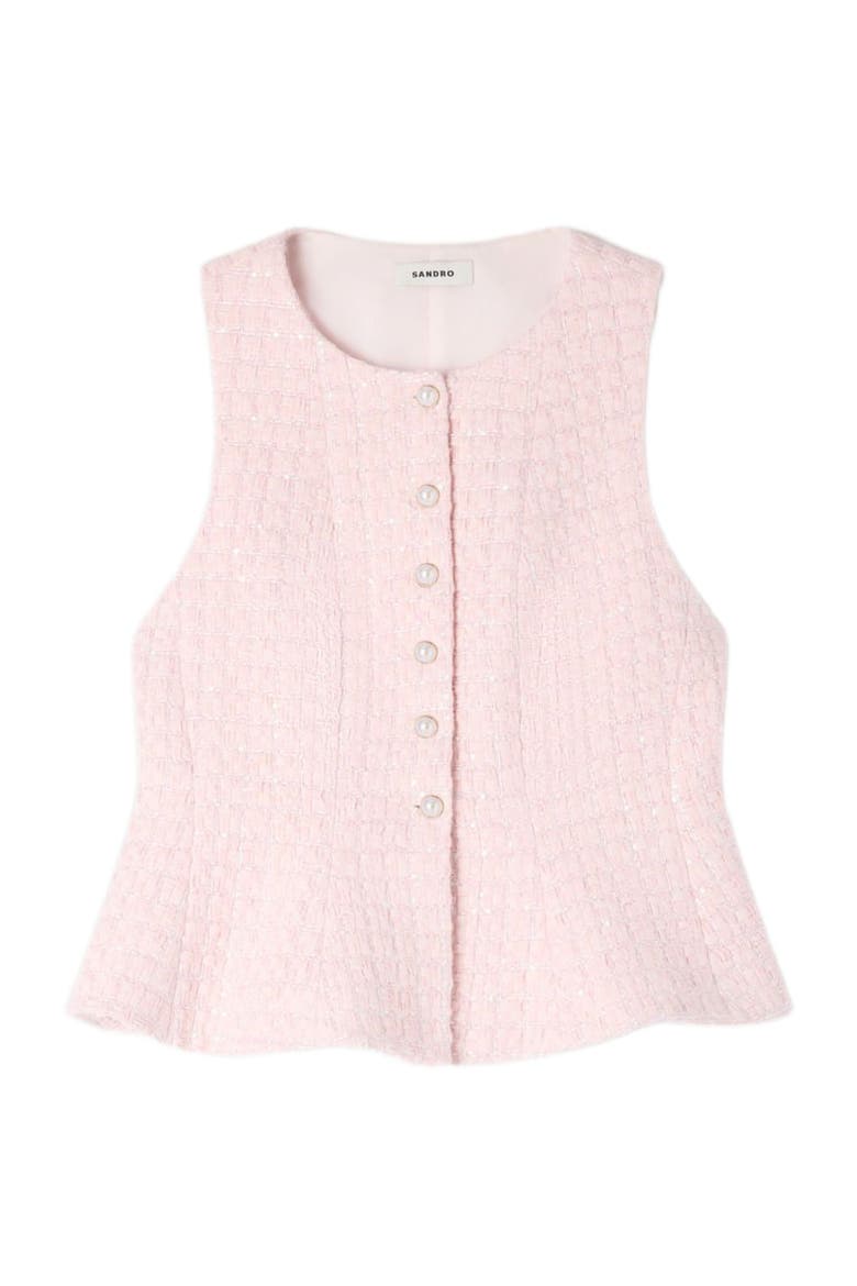 Beaded check tweed jacket, Alternate, color, Pink