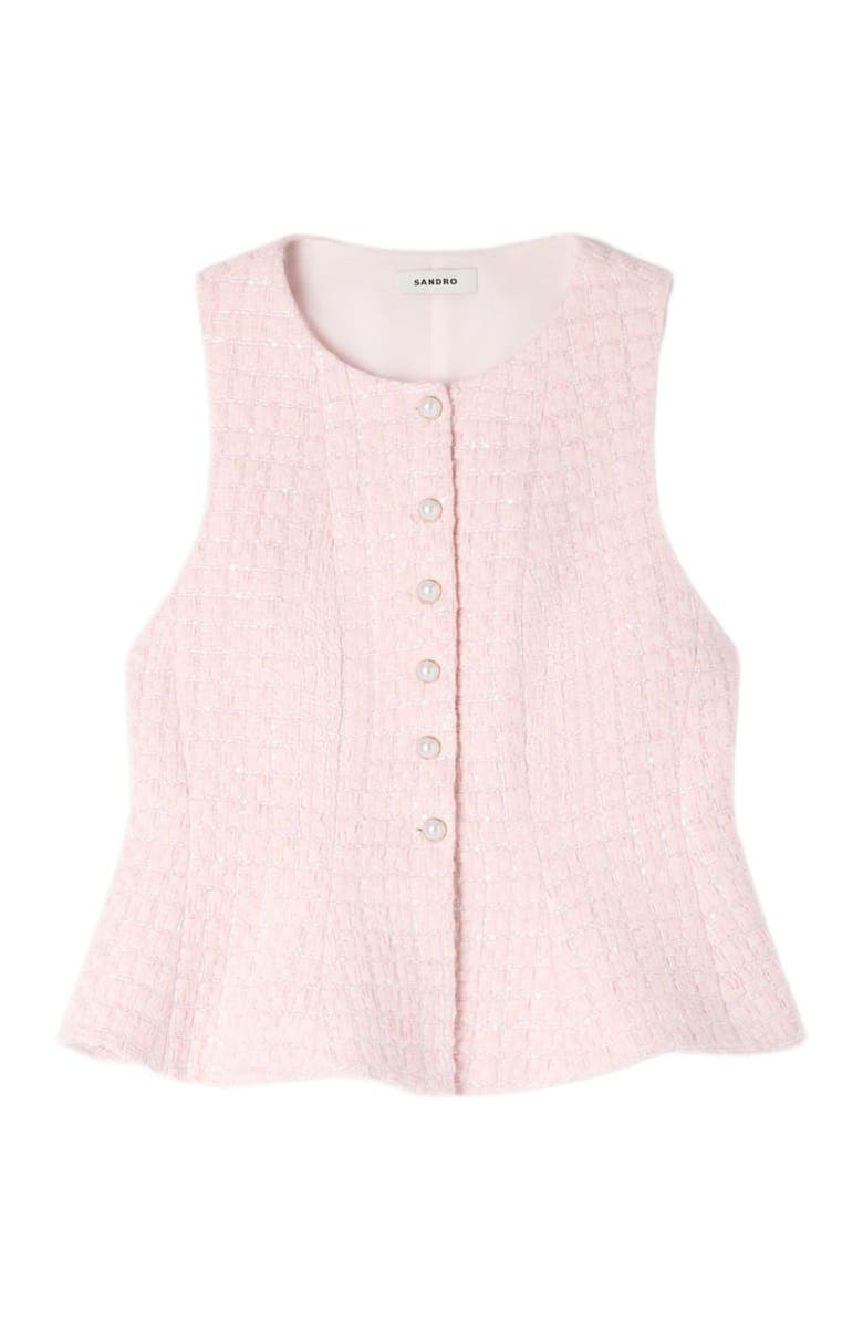 SANDRO Beaded check tweed jacket, Alternate, color, Pink