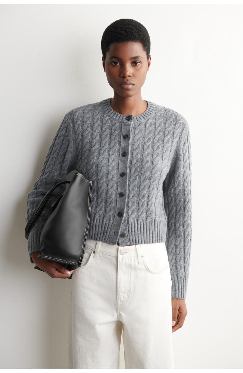 COS Cable-Knit Merino Wool Cardigan, Main, color, Gray