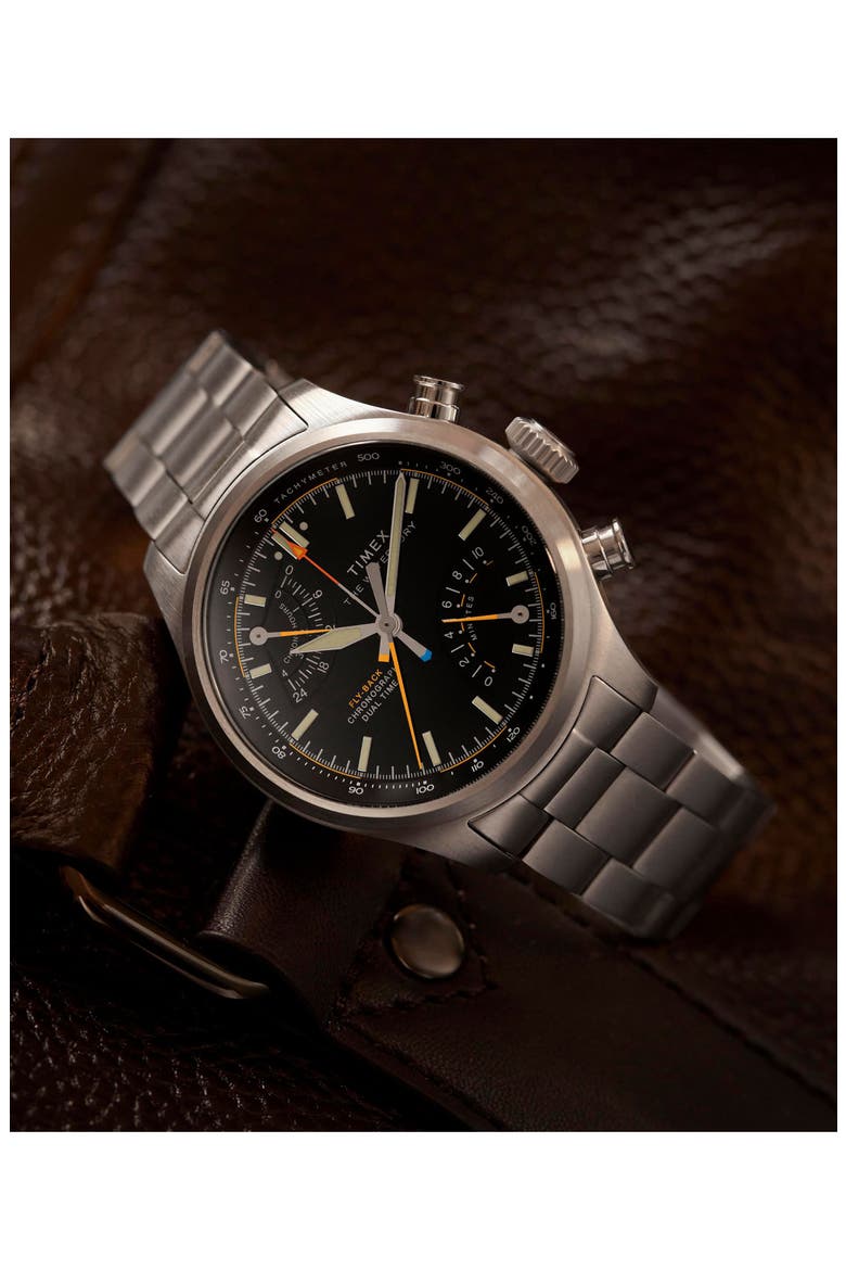 Waterbury Ace Fly-Back Bracelet Watch, Alternate, color, SILVER-TONE