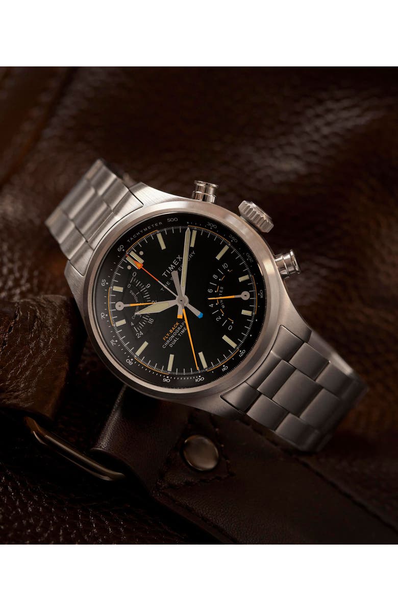 Timex<sup>®</sup> Waterbury Ace Fly-Back Bracelet Watch, Alternate, color, Silver-Tone