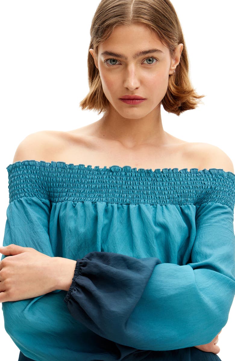 Desigual Isquia Off the Shoulder Cover-Up Dress, Alternate, color, Green