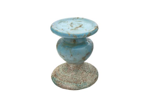 Storied Home Small Distressed Round Terra-cotta Pillar Candleholder, Blue