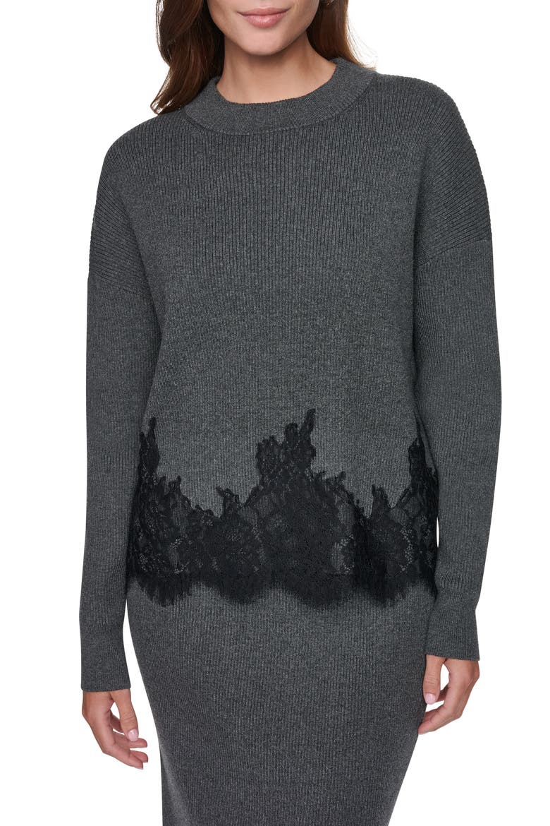 Lace Trim Sweater, Main, color, ASPHALT