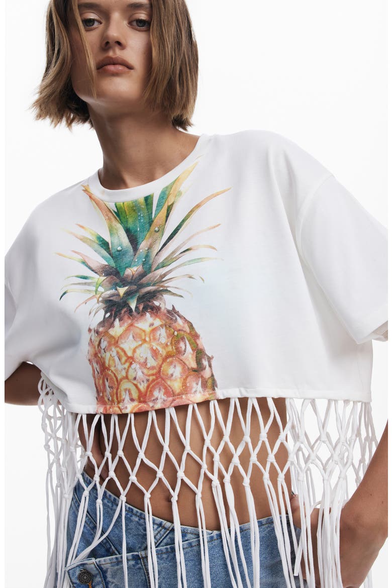 Braided Fringe Crop Graphic T-Shirt, Alternate, color, WHITE MULTI