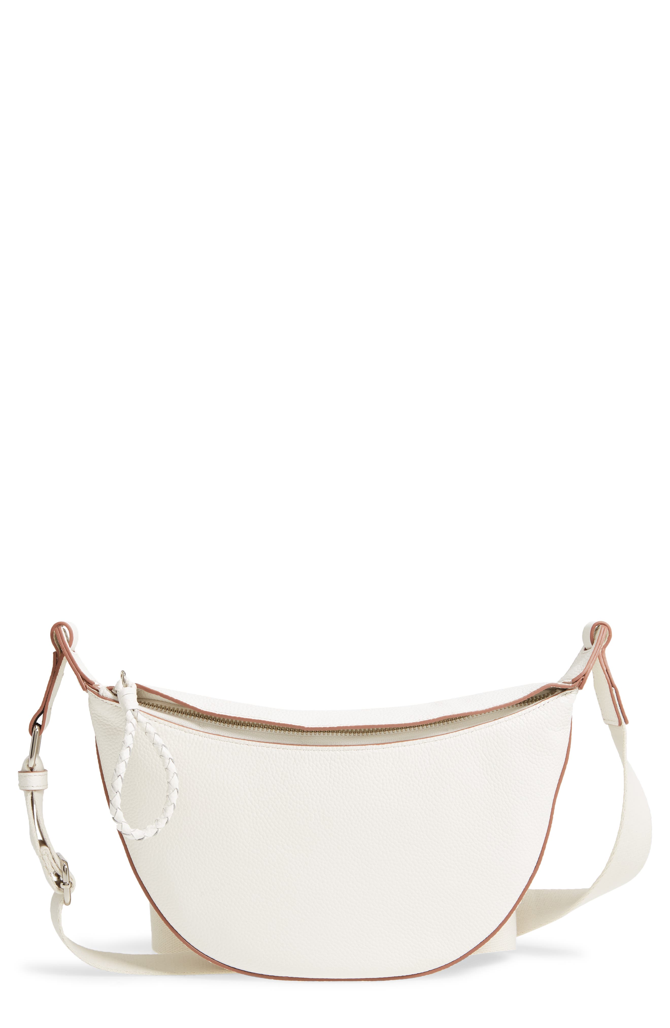 Kayla Leather Sling Crossbody Bag, Main, color, WHITE SNOW