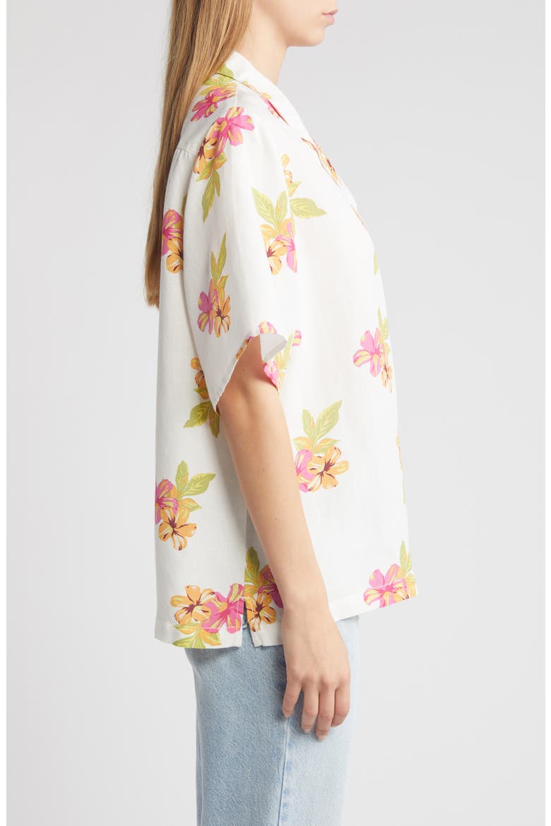 Cabana Floral Linen Blend Camp Shirt, Alternate, color, MULTI IVORY