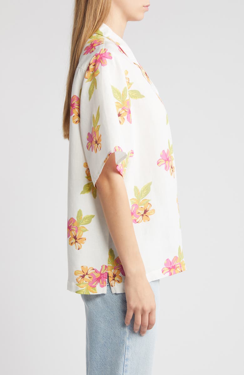 Rip Curl Cabana Floral Linen Blend Camp Shirt, Alternate, color, Multi Ivory