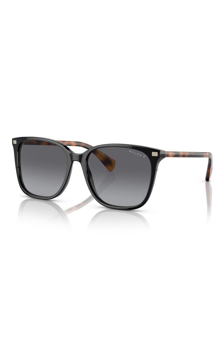 56mm Polarized Square Sunglasses, Alternate, color, SHINY BLACK / BROWN